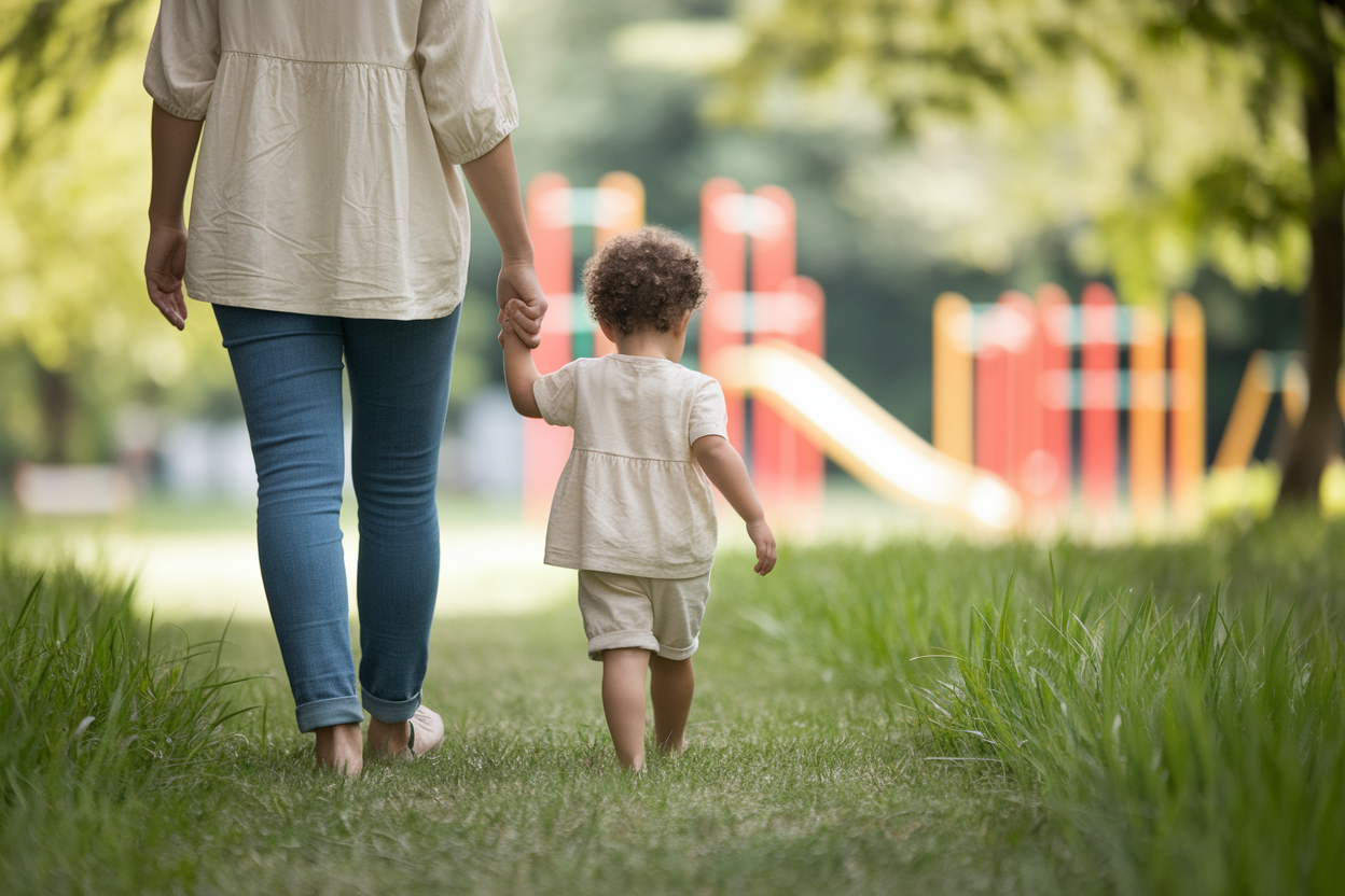 adulte-dos-enfant-main-parc