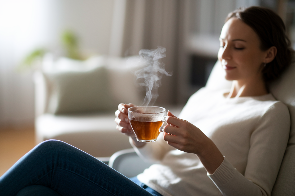 femme-assise-tisane-salon