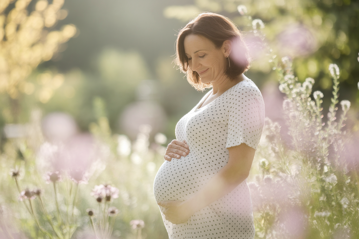 femme-enceinte-jardin-fleuri-lumineux