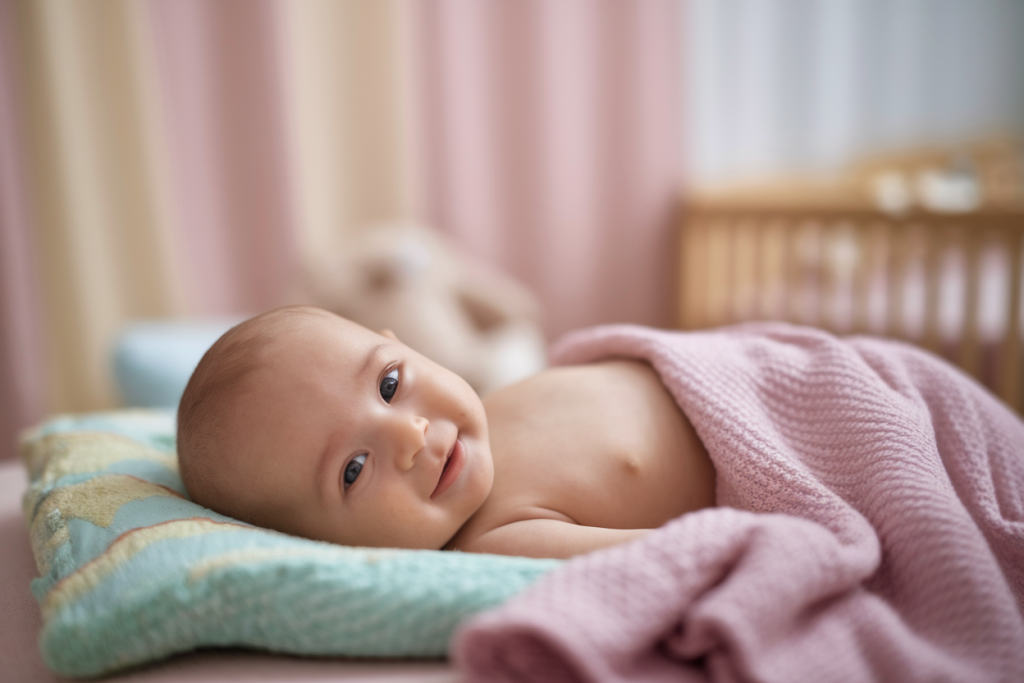 bebe-souriant-couverture-pastel-peluche