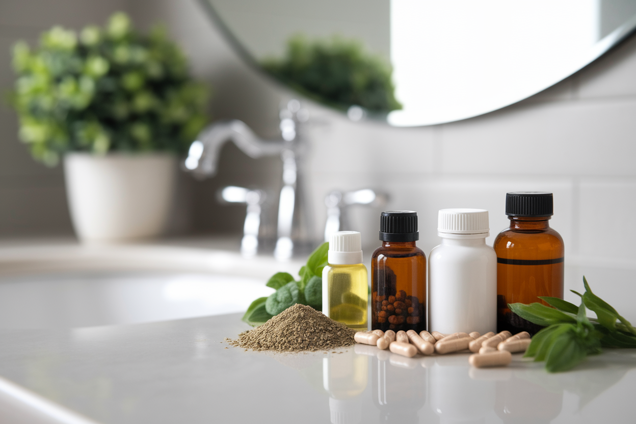 bouteilles-homeopathiques-herbes-comptoir-plante
