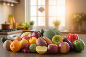 fruits-legumes-colores-table-bois