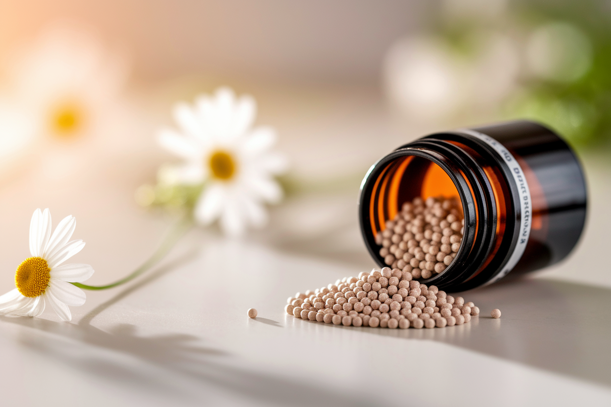 gros-plan-bocal-granules-renversees-camomille