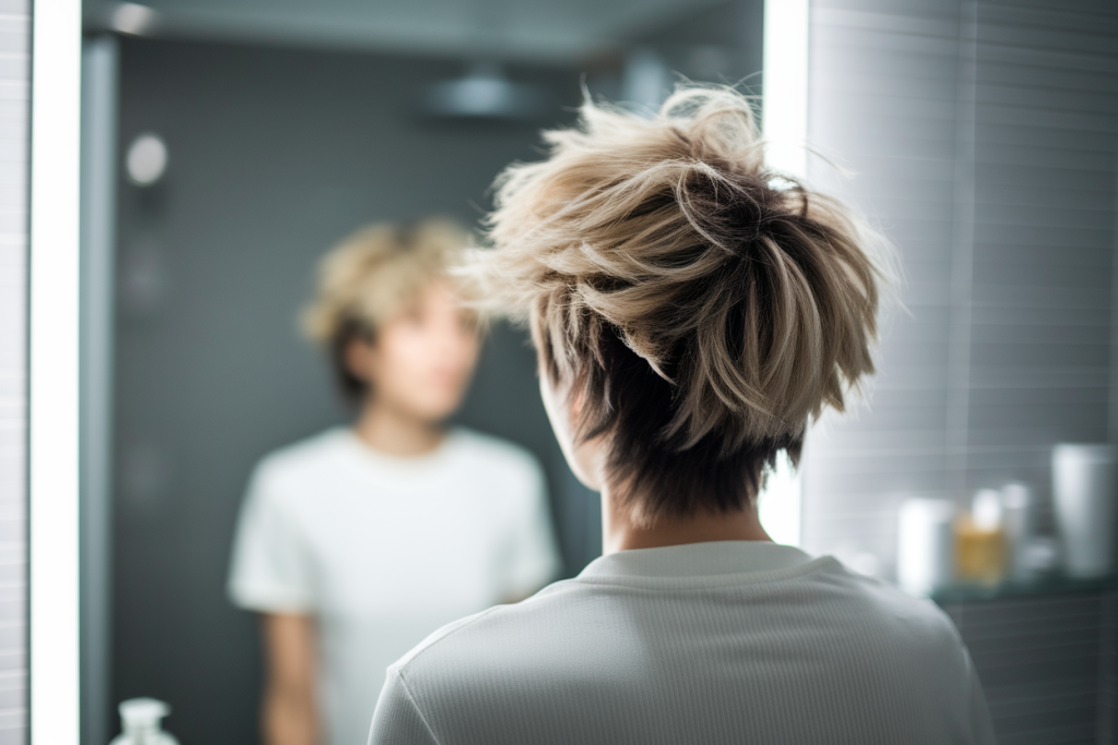 personne-dos-miroir-cheveux-gris-salle-bain