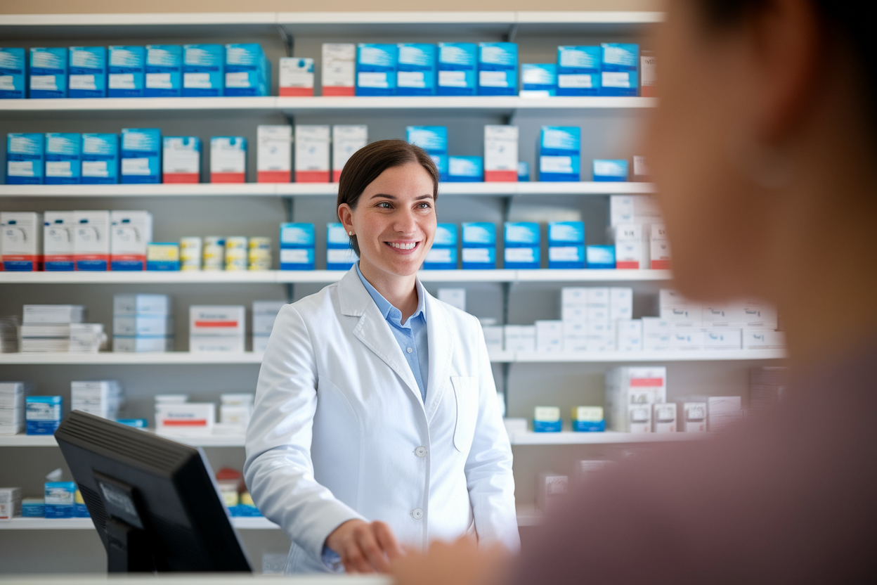 pharmacien-comptoir-medicaments-client-flou