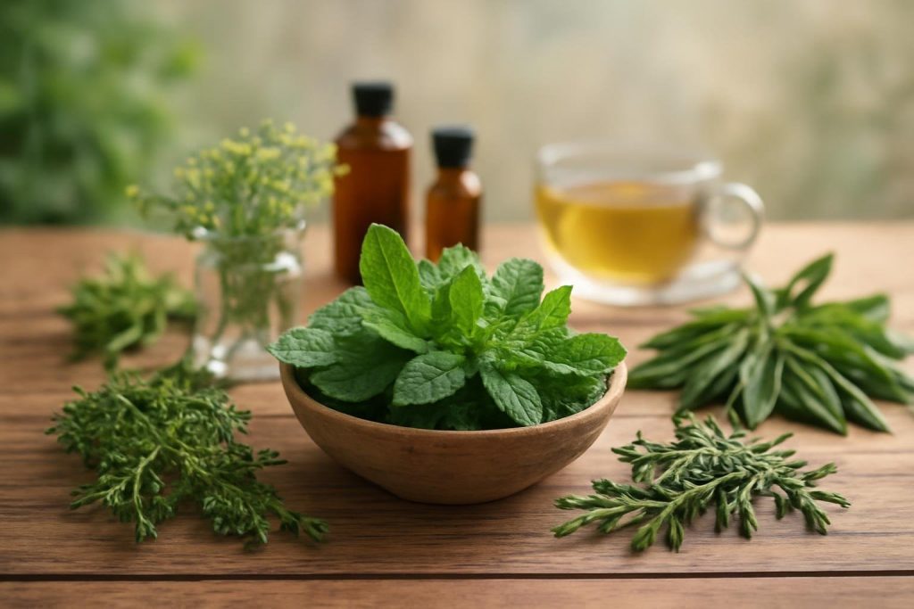 herbes-plantes-table-bois-calme