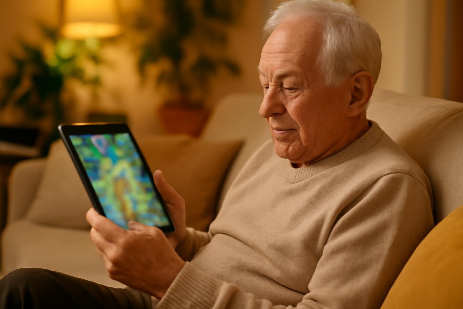 personne-agee-tablette-salon-chaleureux