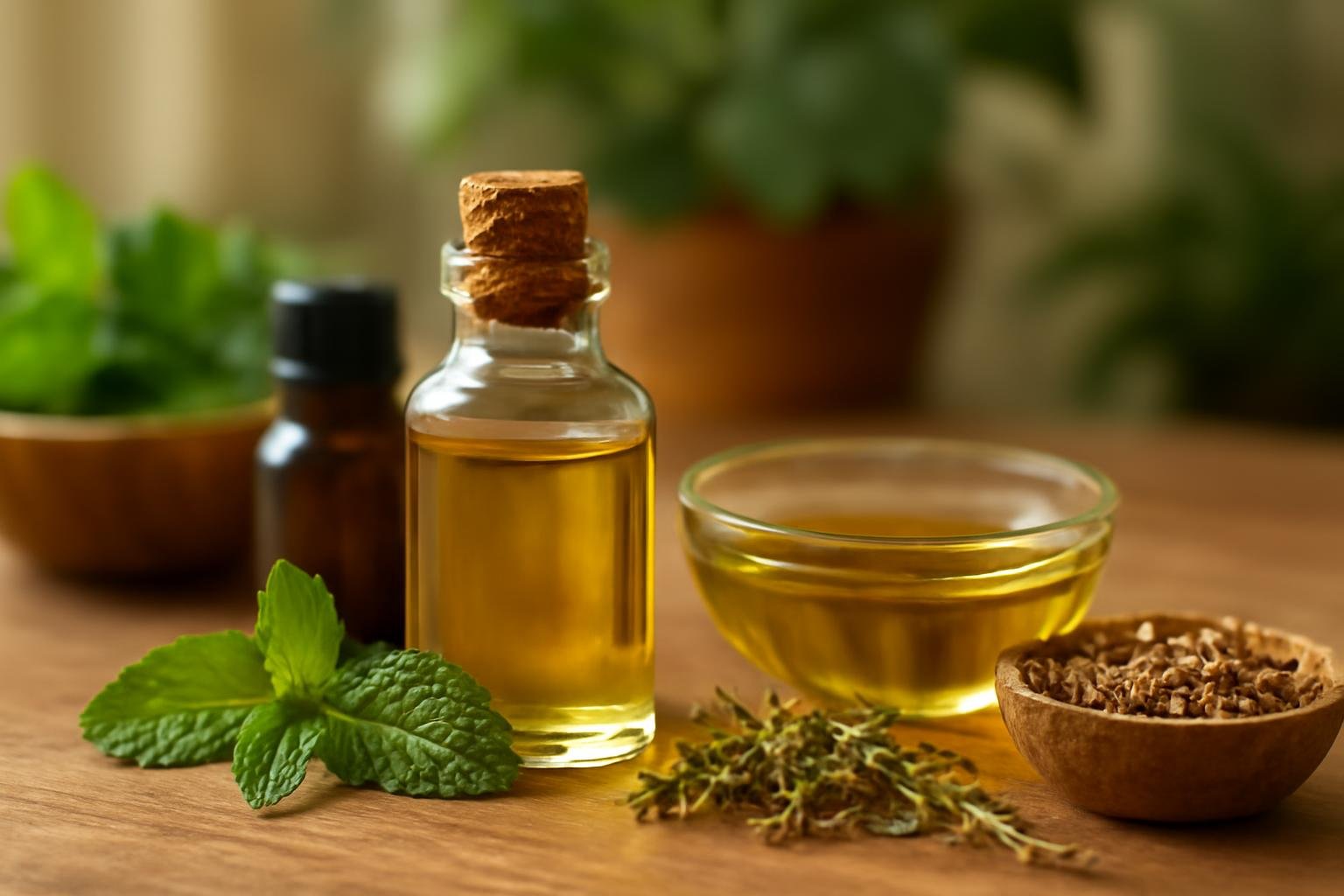 remedes-naturels-huiles-bouteilles-plantes