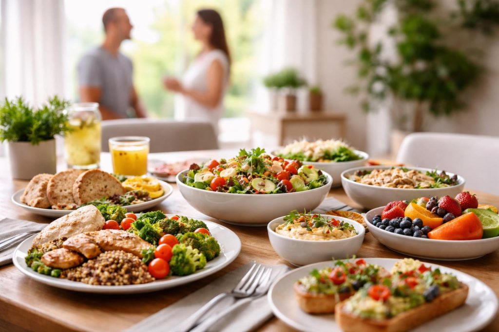 table-repas-sain-fruits-legumes