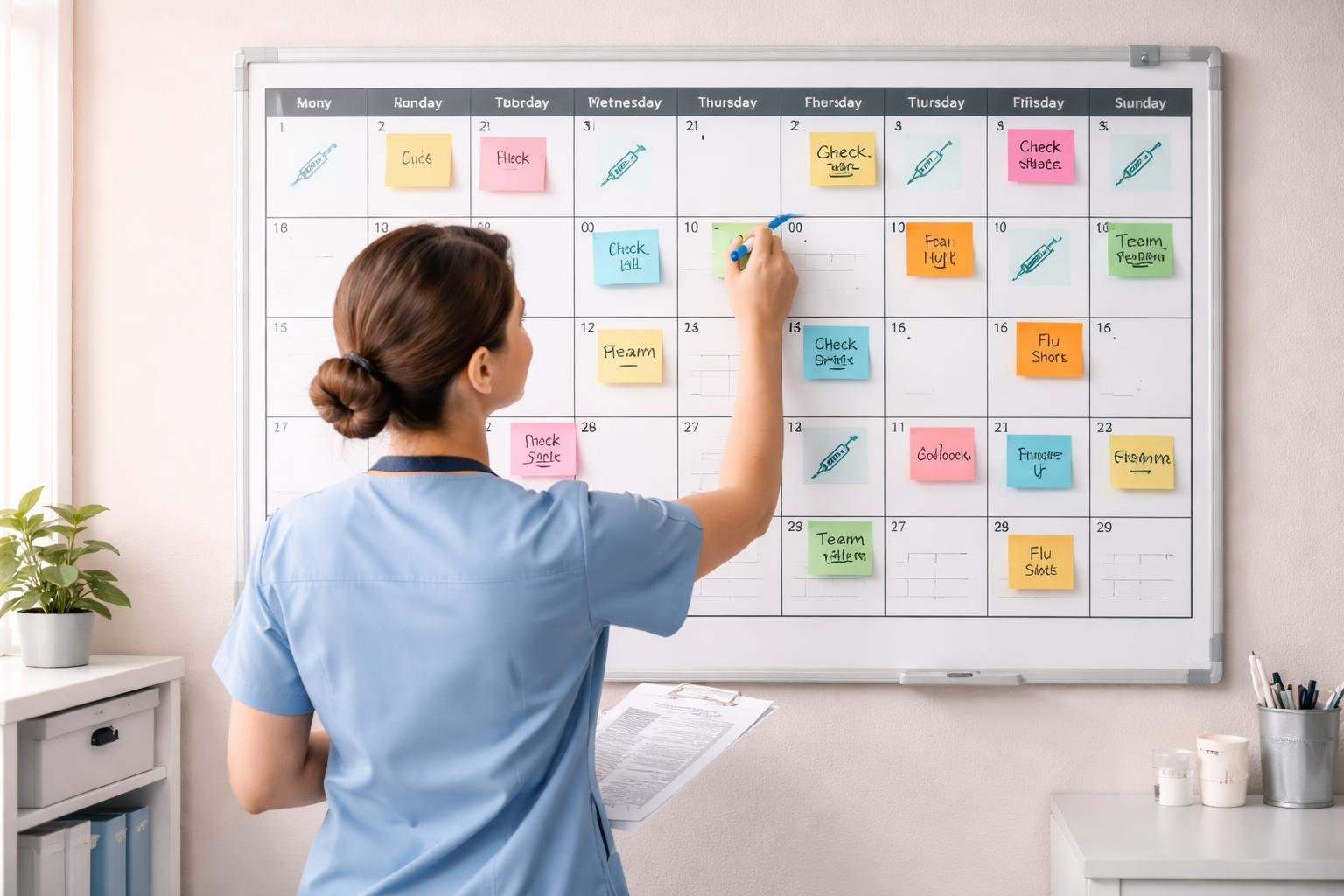 infirmiere-tableau-calendrier-notes-seringues