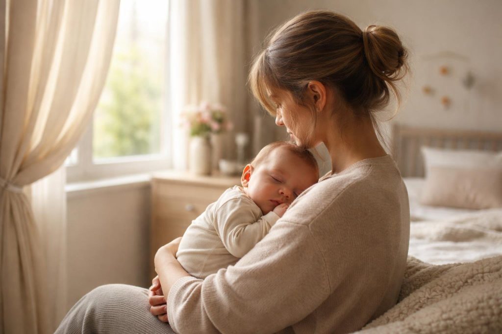 mere-jeune-fenetre-bebe-endormi