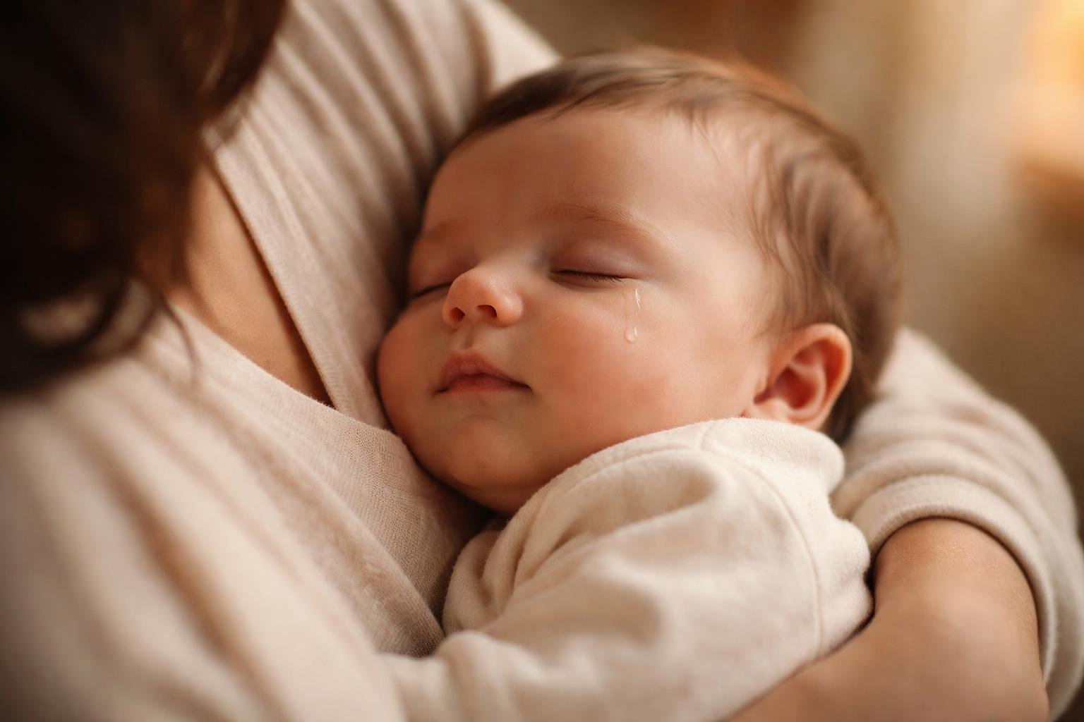 nourrisson-endormi-bras-parent-larme