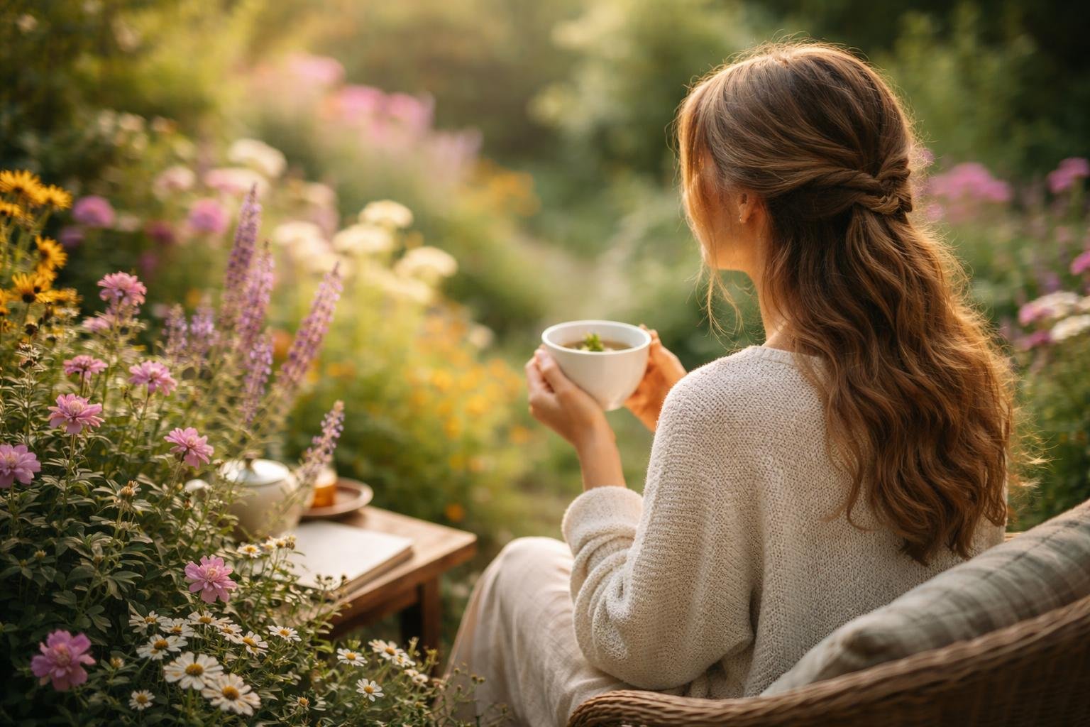 femme-jardin-tisane-fleurs解绑
